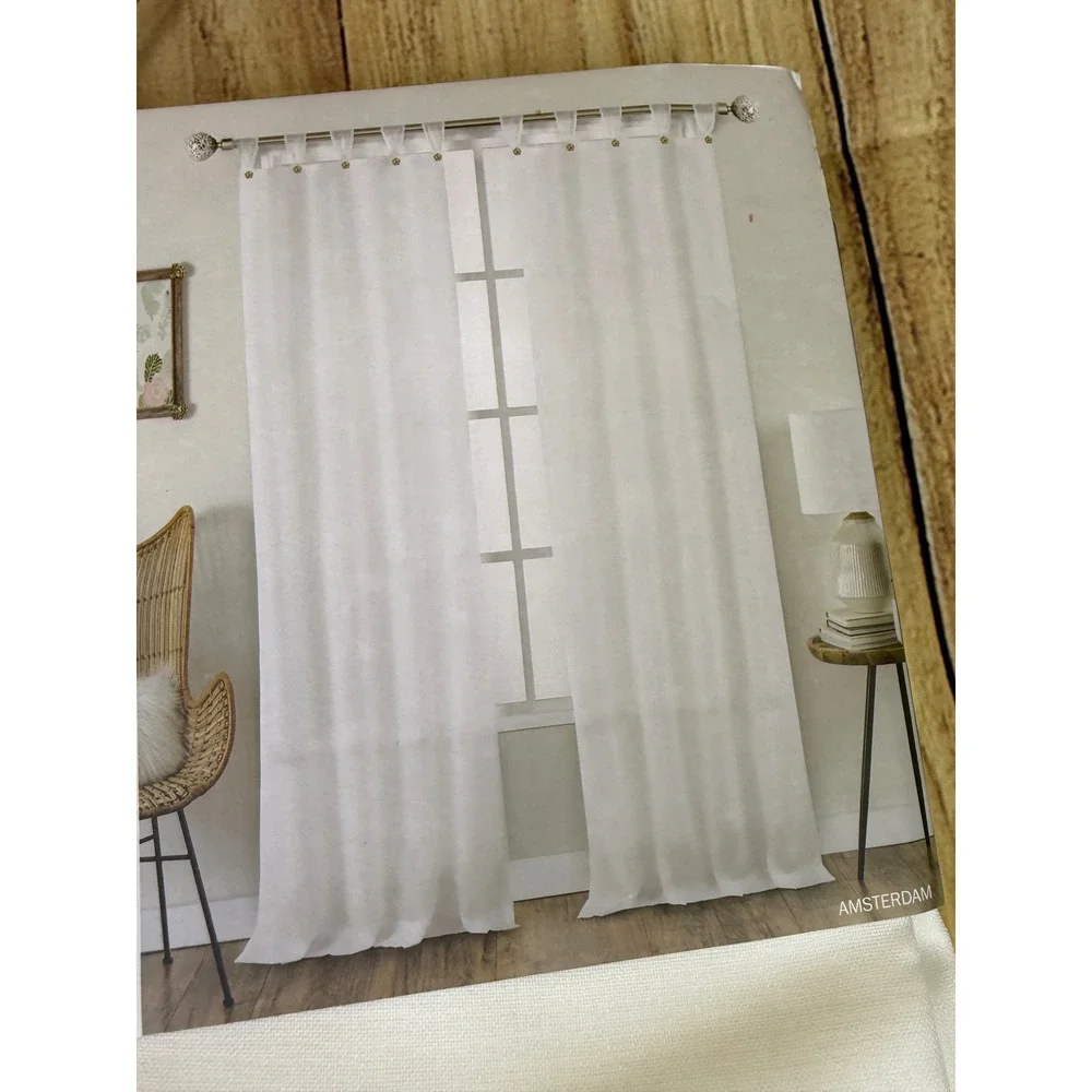 Taylor & Moxie Amsterdam White Jeweled Tab Top Curtain Panels 37x96 Set of 2